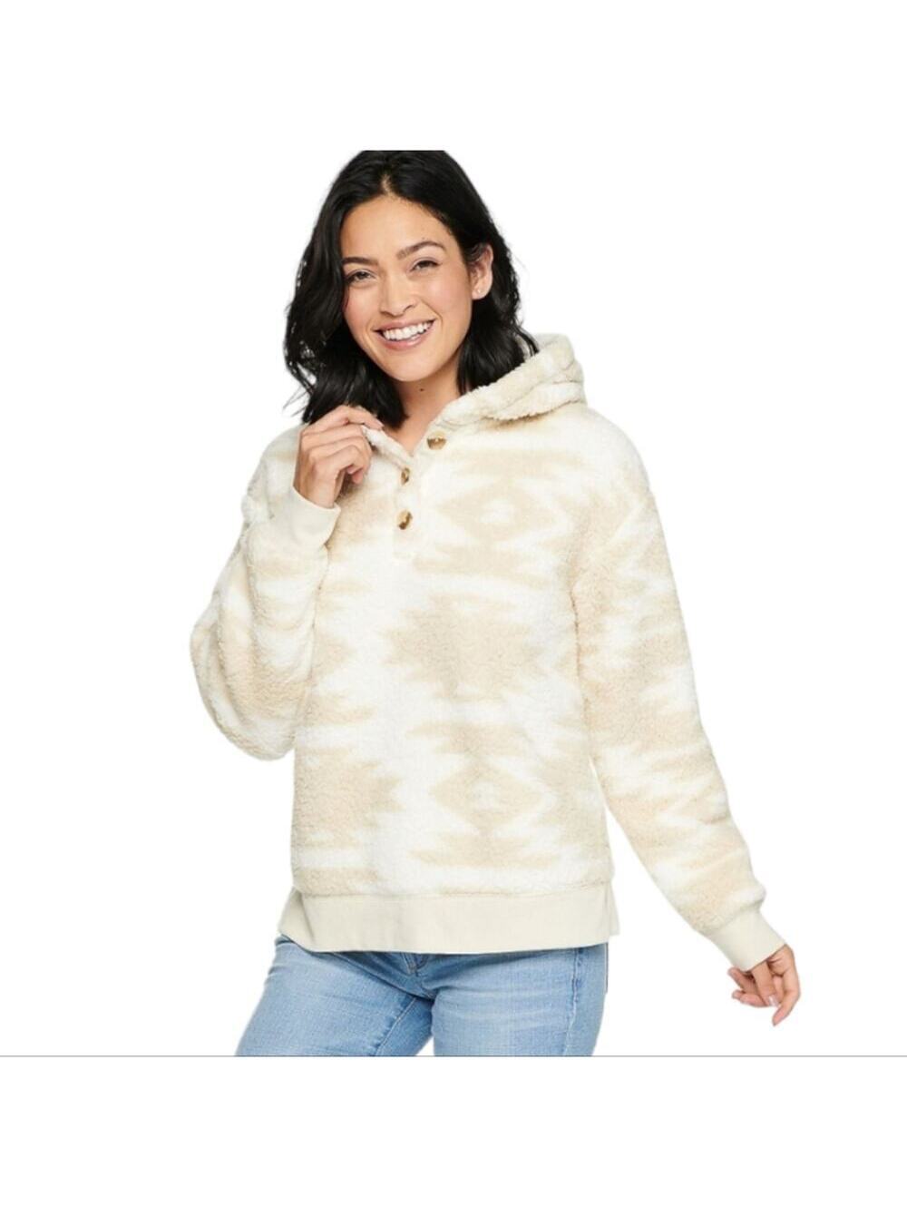 New Pullover Hoodie Women's XL Sonoma Goods For Life Henley Sherpa Hoodie